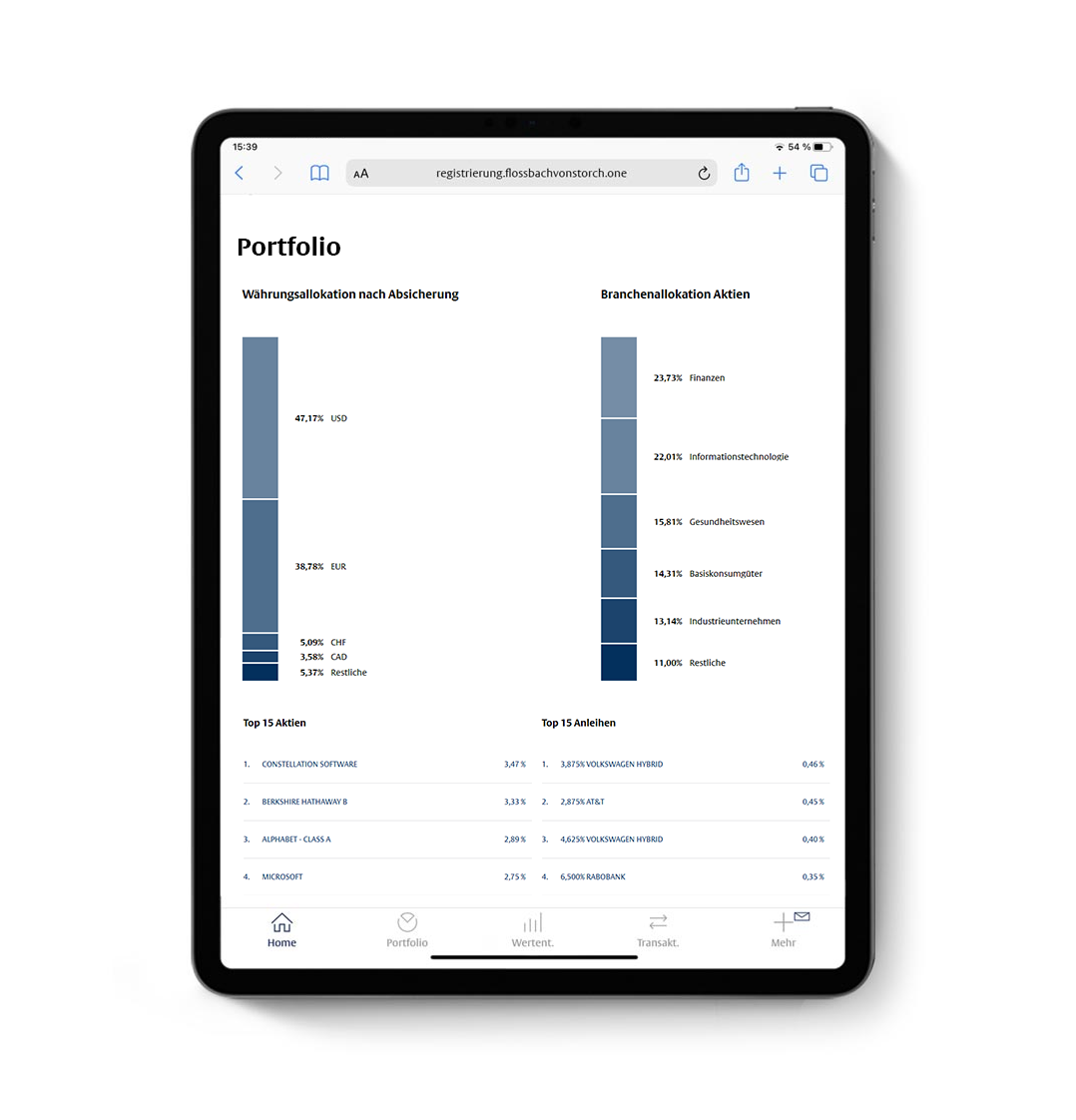 Ipad Ansicht Portfolio in der ONE App